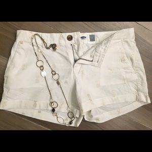 Old Navy white shorts & BR necklace